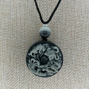 Tai Chi Stone Dragon Phoenix Tiger Snake Pendant Necklace: Silver Accent on Rope